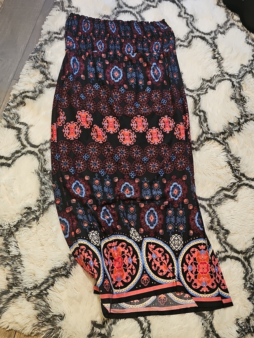 OP Black Maxi Dress with Coral and Blue Medallion Print